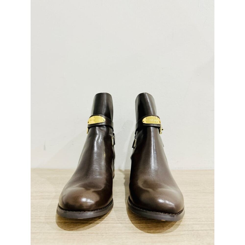 NWOT Michael Kors Arley Leather Ankle Western Boot with Gold-Tone Chocolate US 7 - Picture 4 of 7